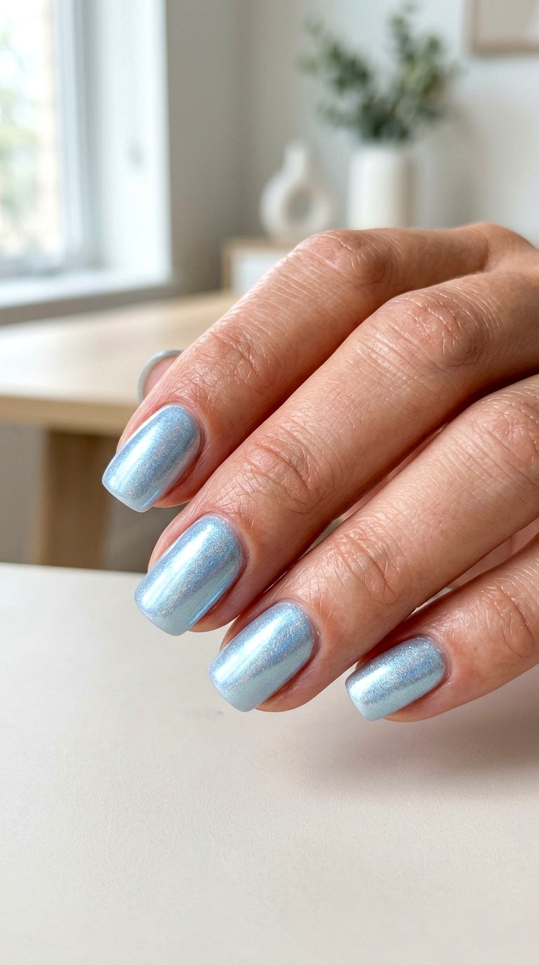 Icy Blue Chrome Nails - 24 blue nails short ideas