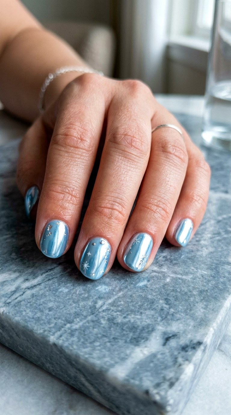 Icy Blue Chrome Nails - 23 teen nail ideas