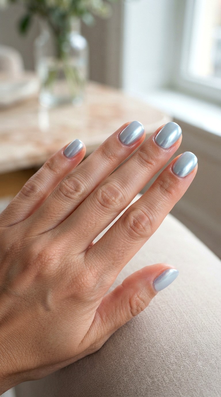 Icy Blue Chrome Short Nails - 21 blue short nail art inspiration ideas