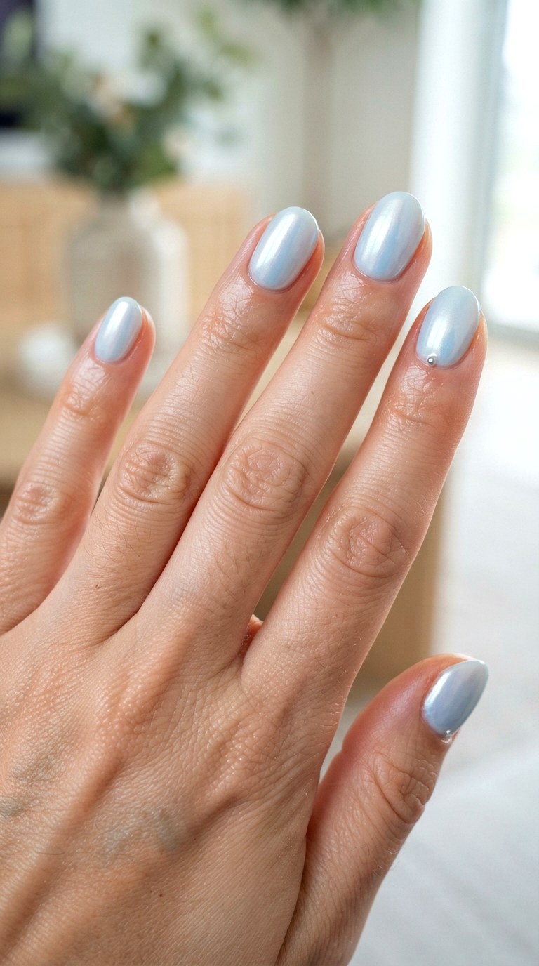 Icy Blue Pearl Oval Nails - 24 oval short nail ideas