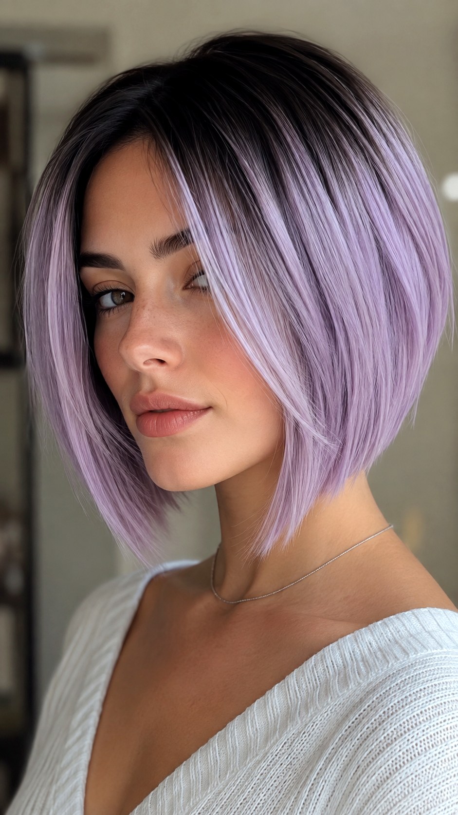 Icy Lavender Rooted Bob - 24 violet hair color ideas