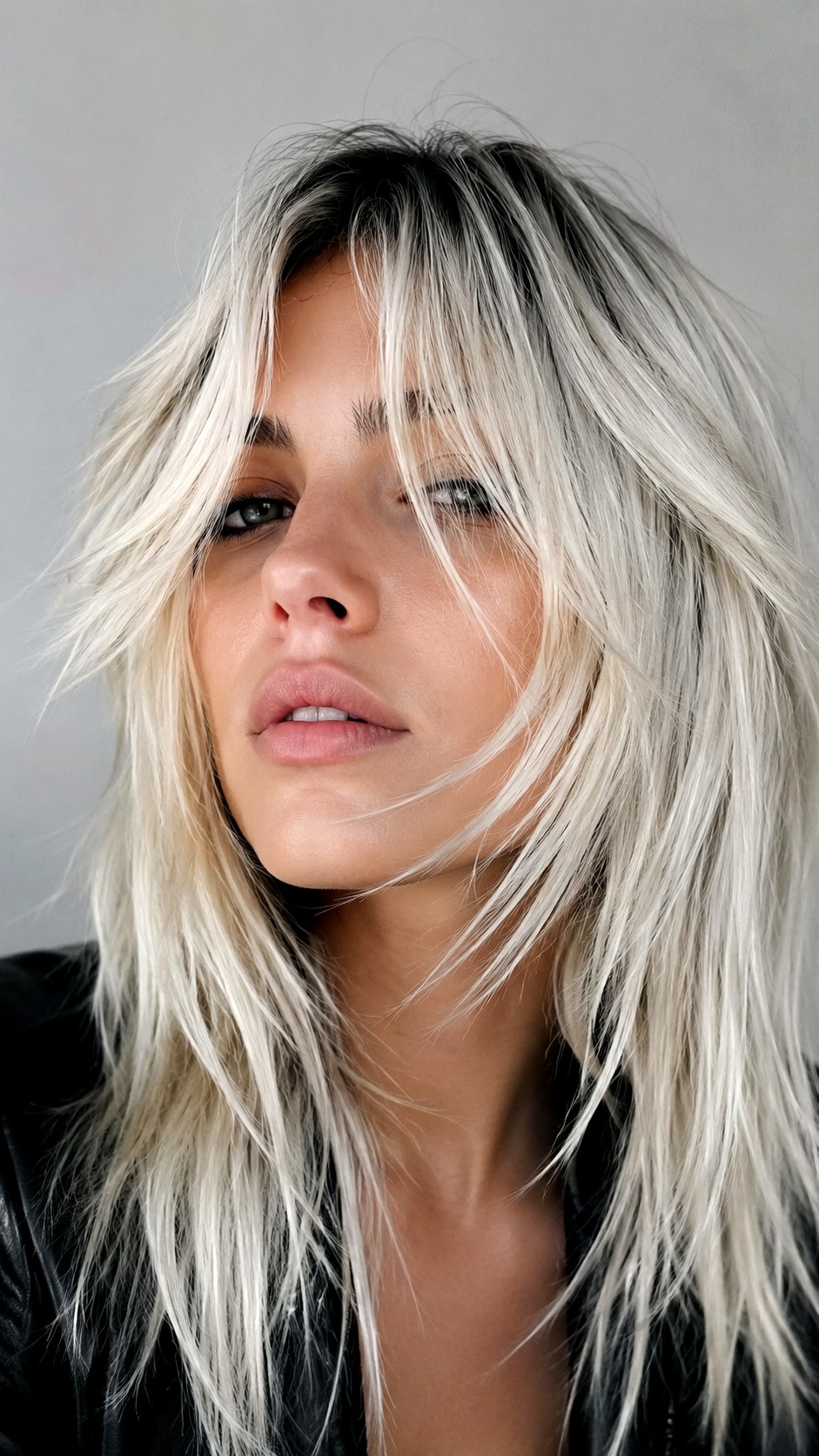Icy Platinum Piecey Micro Fringe long curtain bangs - 22 Long Curtain Bangs Ideas