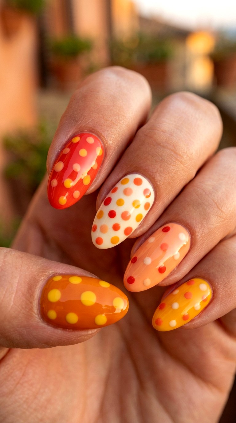 Italian Sunset Dot Mix - 21 Italian summer polka dot Nail ideas