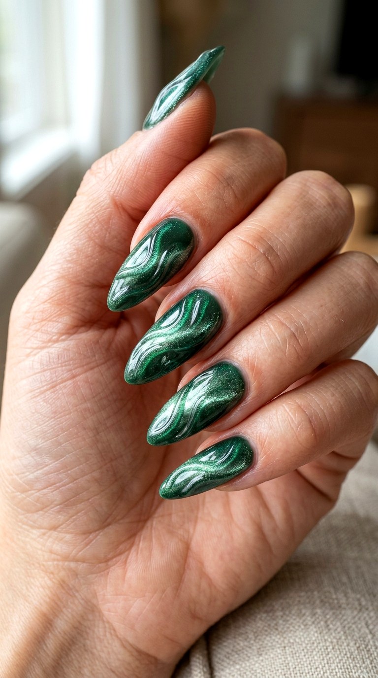 Jade Cat Eye Ripple Nails - 23 3d green ripple nail art inspiration ideas