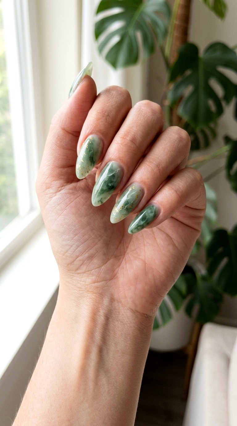Jade Marble Rendering Nails - 23 rendering green stone Nail ideas
