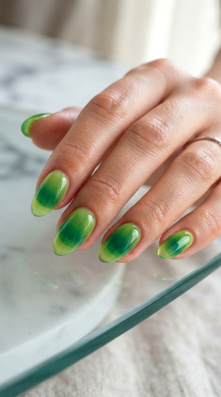 Jelly Green Glass Nails - 24 Green Nail ideas
