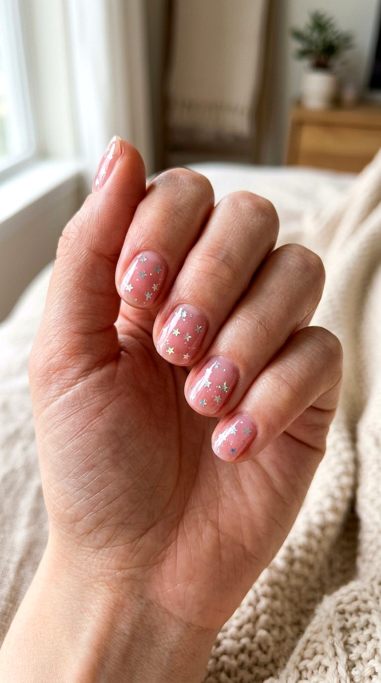 Jelly Pink Star Manicure - 24 y2k star short nail ideas