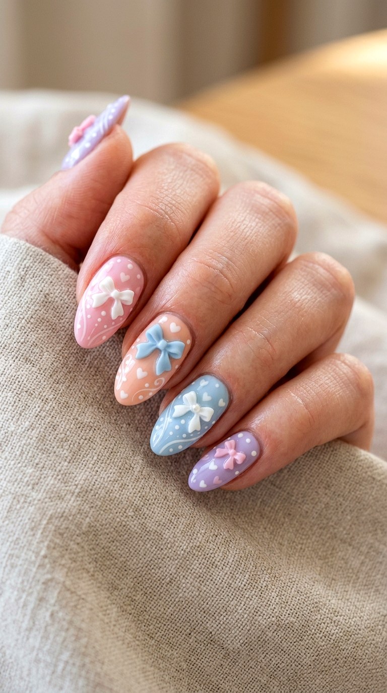Kawaii Bow Nail Art - 23 teen nail ideas