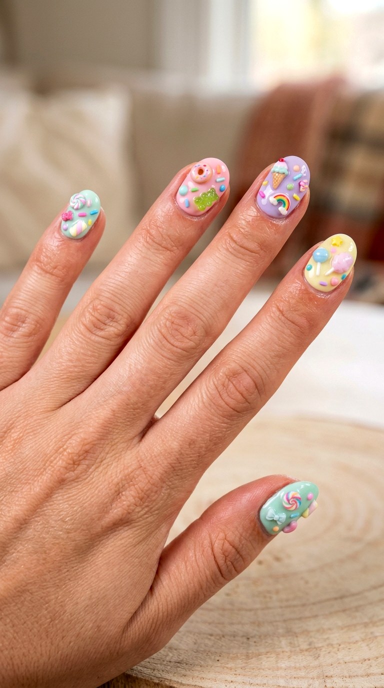 Kawaii Candy Sprinkle Nails - 20 Handmade pastel kawaii nail design ideas