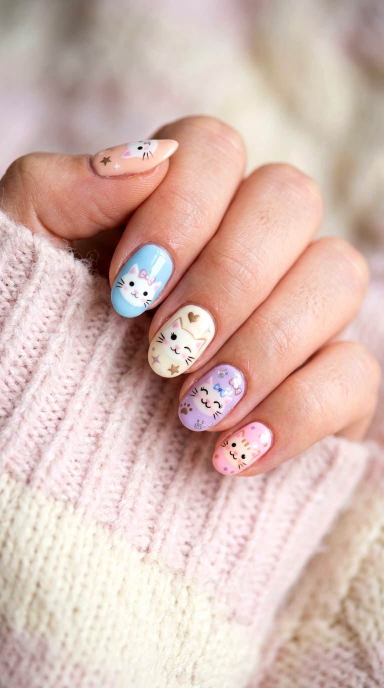 Kawaii Cat Face Nails - 20 Kawaii nail design ideas