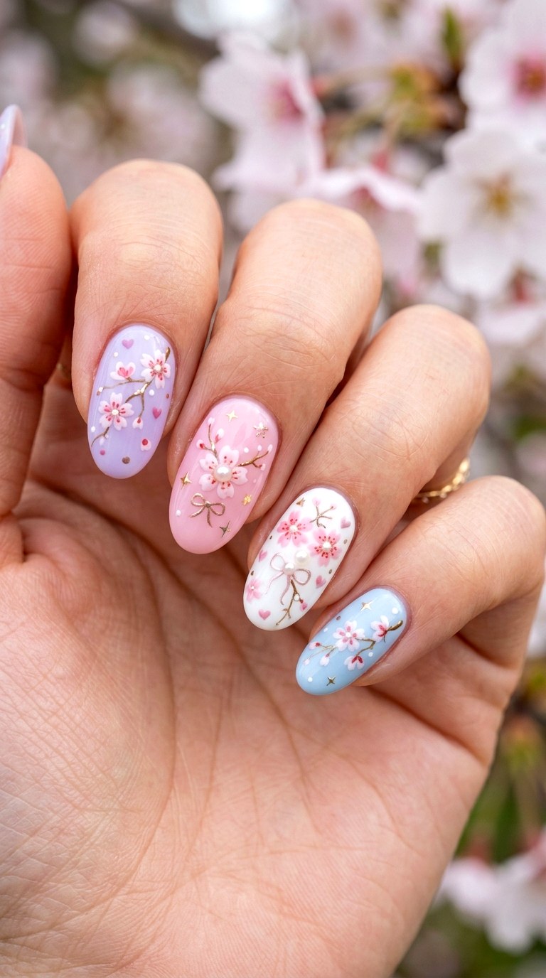 Kawaii Cherry Blossom Nails - 20 Kawaii nail design ideas