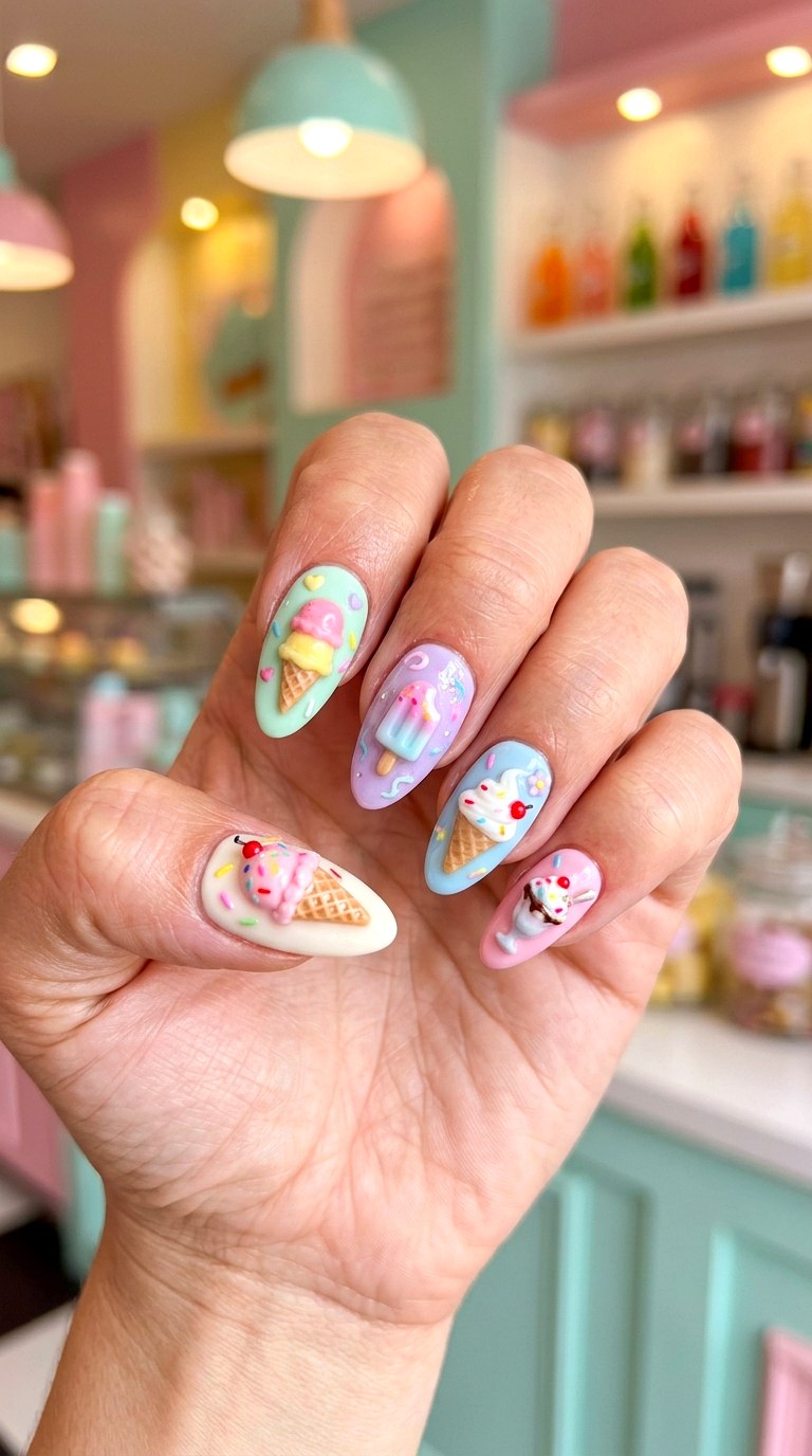 Kawaii Ice Cream Nails - 20 Kawaii nail design ideas