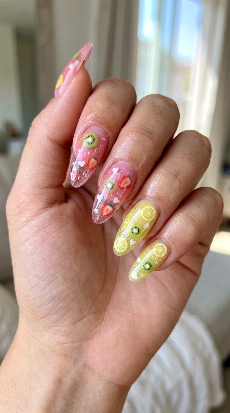 Kawaii Pink Lemonade Jelly Nails - 23 yellow pink kawaii nail design ideas