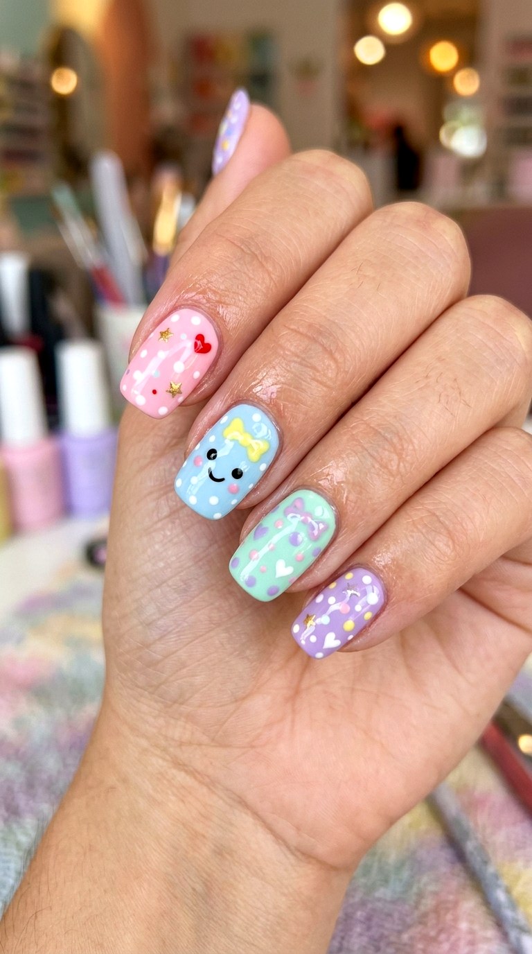 Kawaii Polka Dot Party Nails - 20 Kawaii nail design ideas