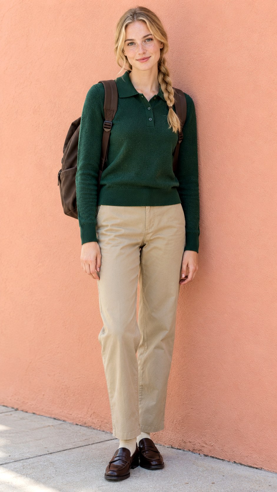 Knit Polo With Beige Trousers - 20 fall outfits for school