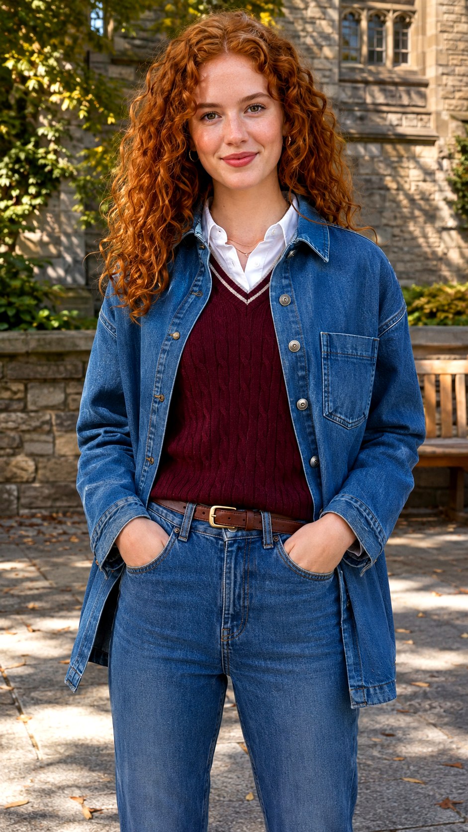 Knit Vest and Denim Shacket Outfit - 25 denim shacket outfit look ideas