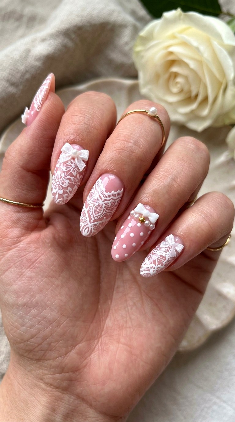 Lace And Polka Dot Nails - 21 coquelte lace nail ideas