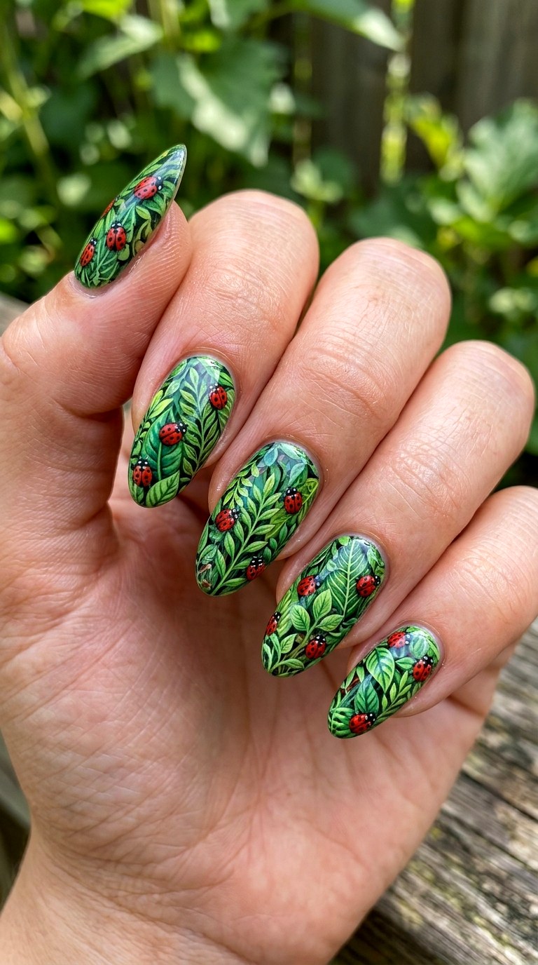 Ladybug And Leaf Nails - 22 Trendy ladybug nail ideas