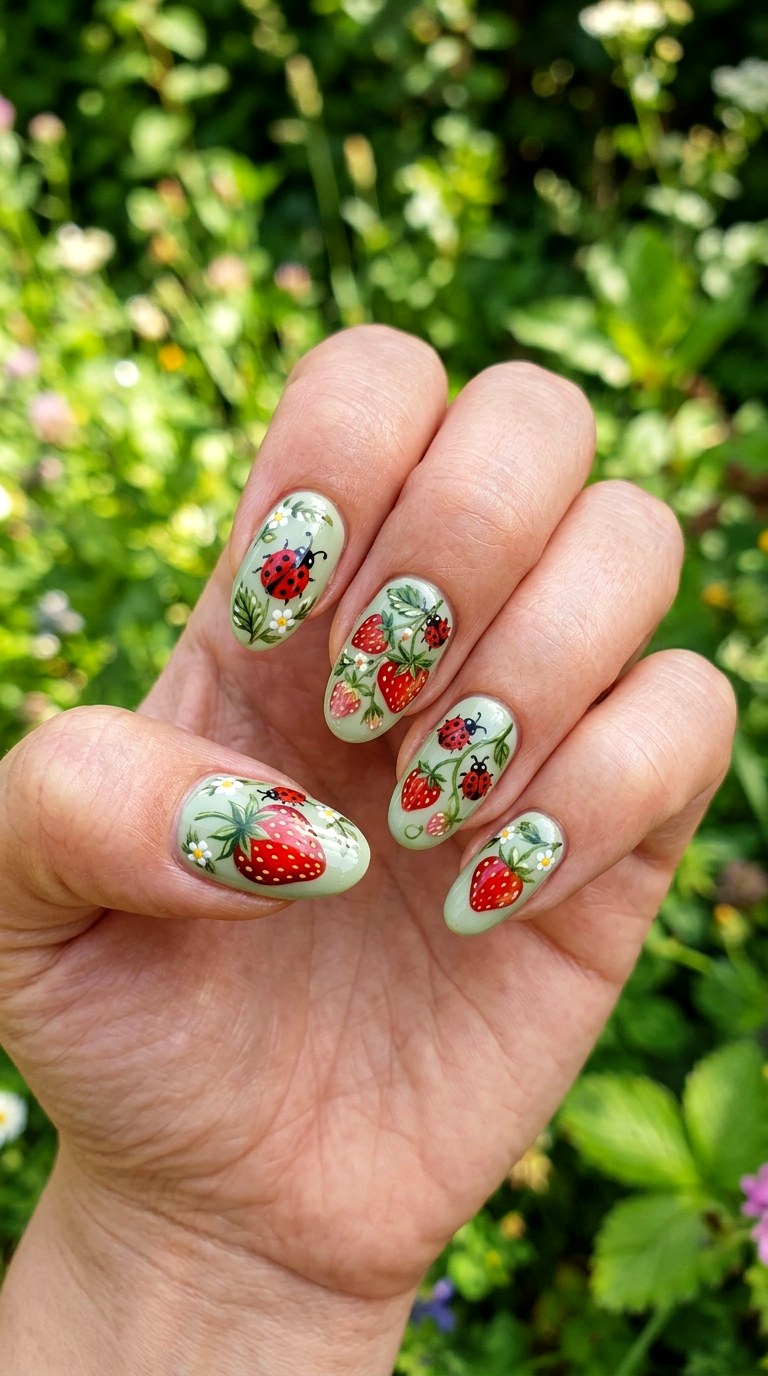 Ladybug And Strawberry Nails - 22 Trendy ladybug nail ideas