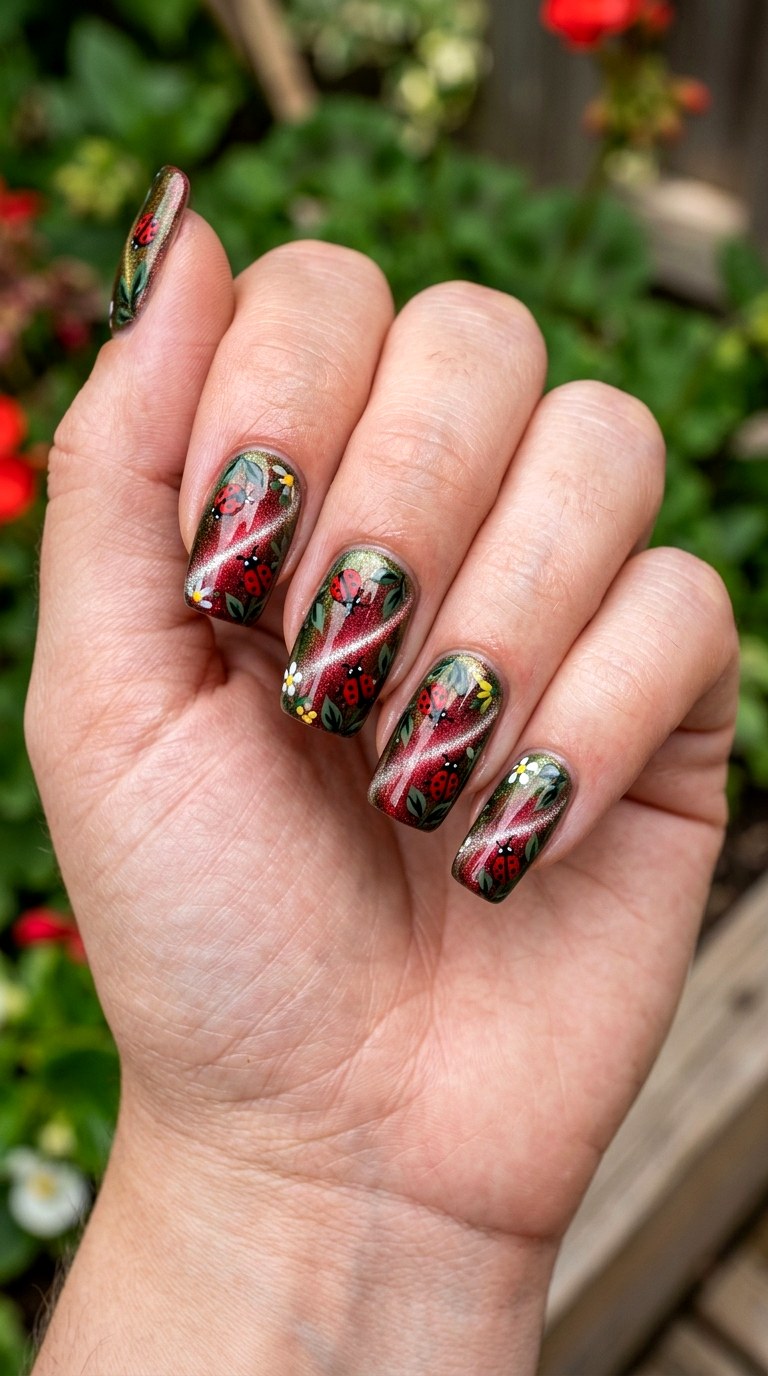 Ladybug Cat Eye Nails - 22 Trendy ladybug nail ideas