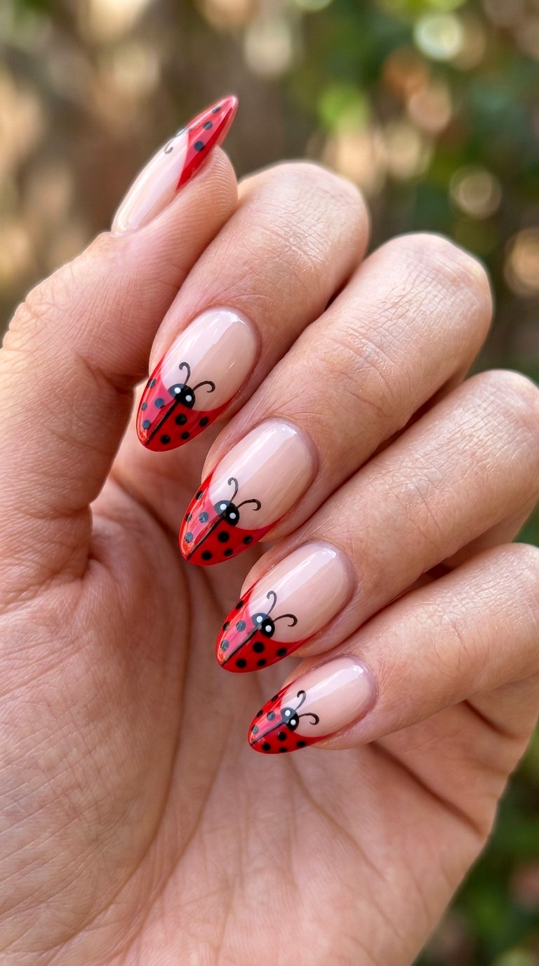 Ladybug French Tip Nails - 22 Trendy ladybug nail ideas