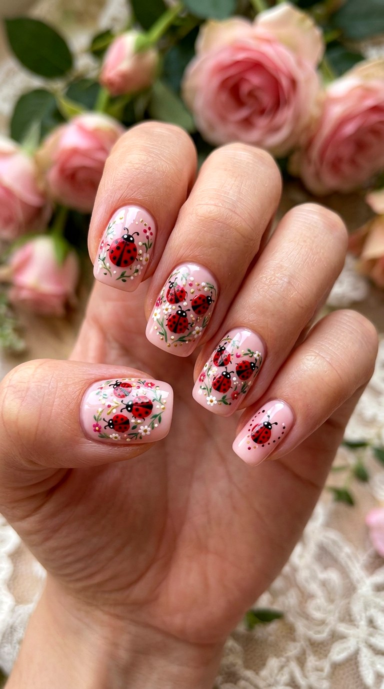 Ladybug Heart Nail Art - 22 Trendy ladybug nail ideas
