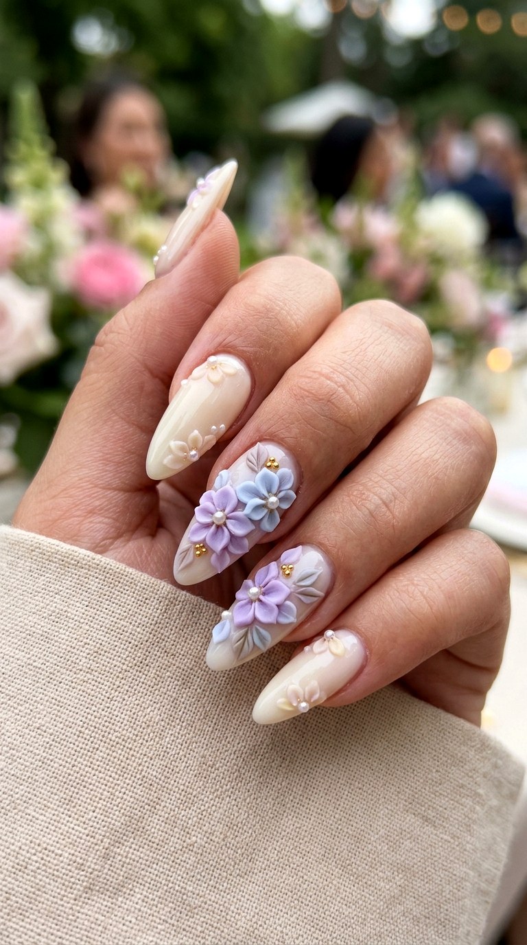 Lavender Blue D Florals - 25 pastel purple blue nail ideas