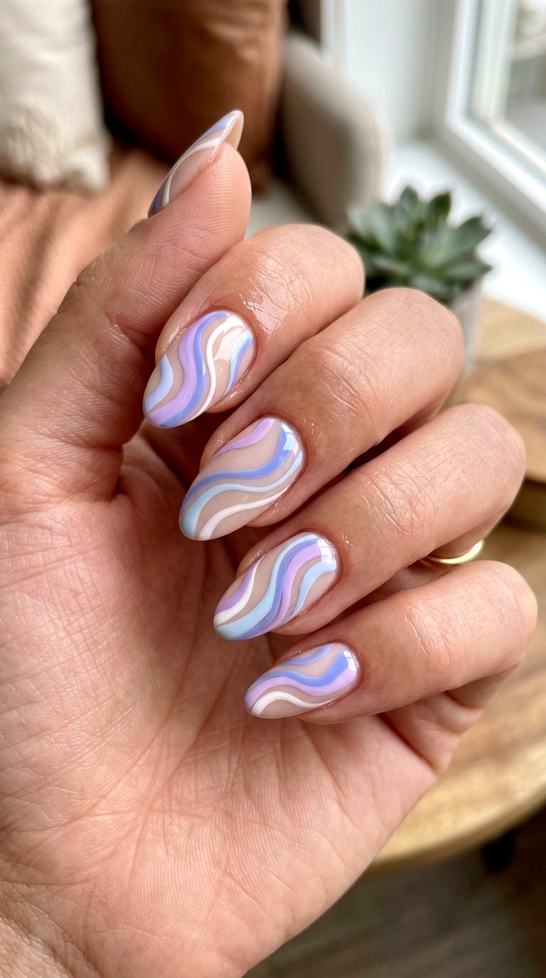 Lavender Blue Abstract Waves - 25 pastel purple blue nail ideas