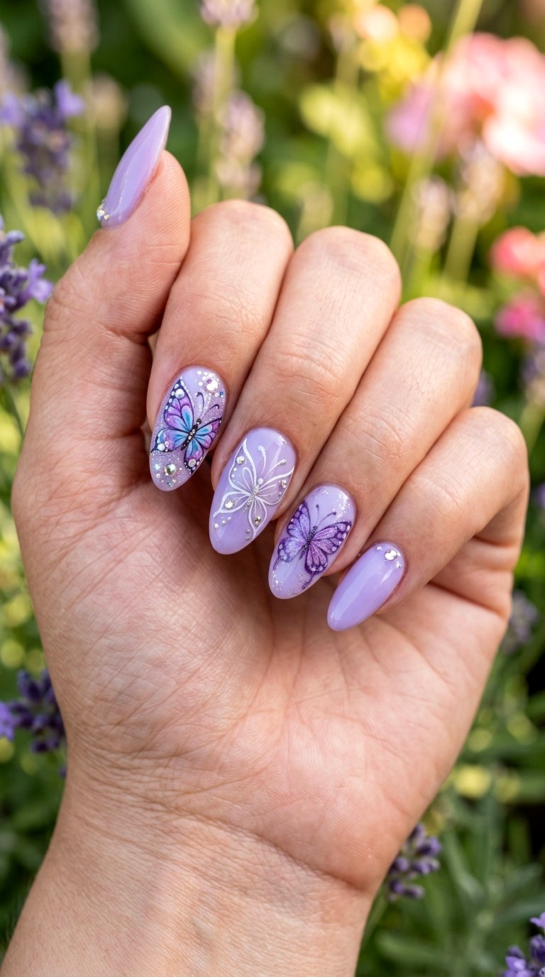 Lavender Butterfly Nails - 25 cute summer nail ideas