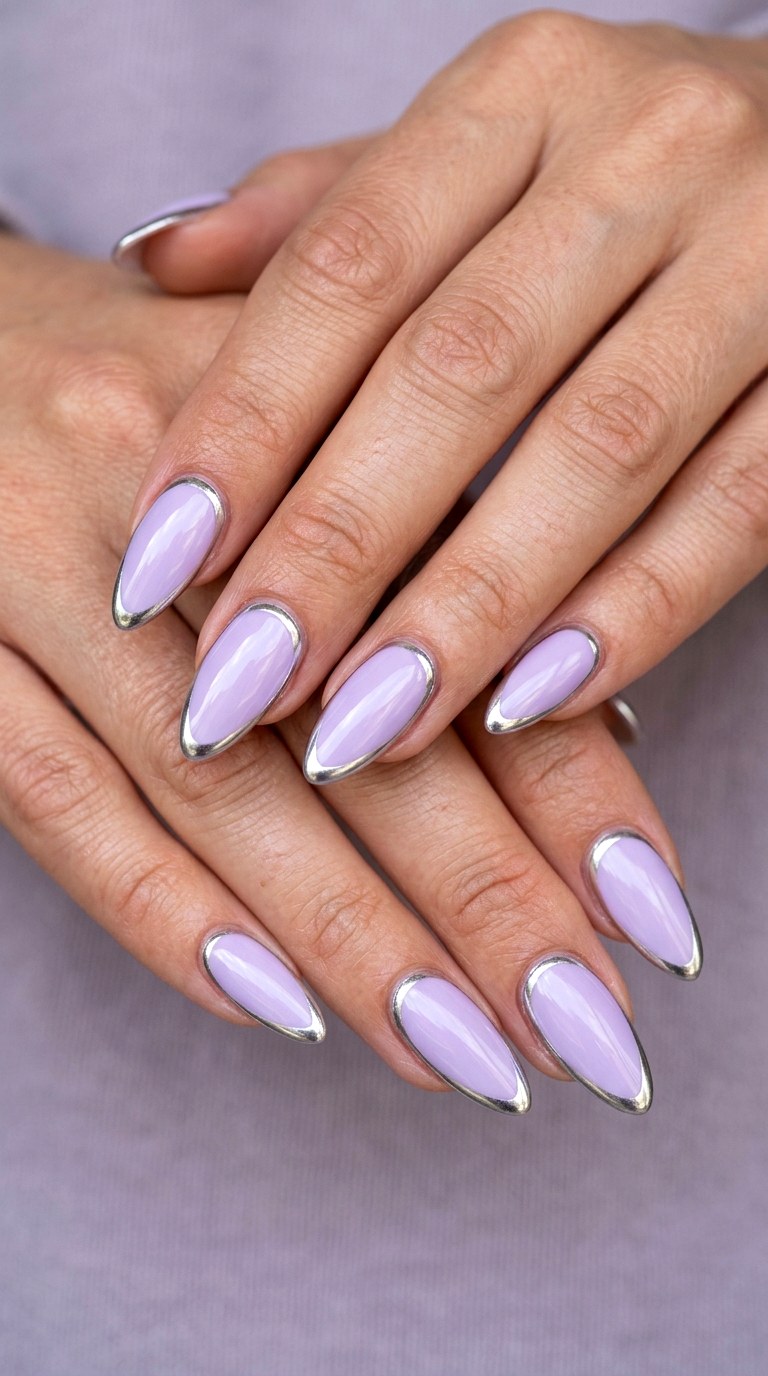 Lavender Chrome Nail Frames - 20 luxury Chrome outline nail ideas