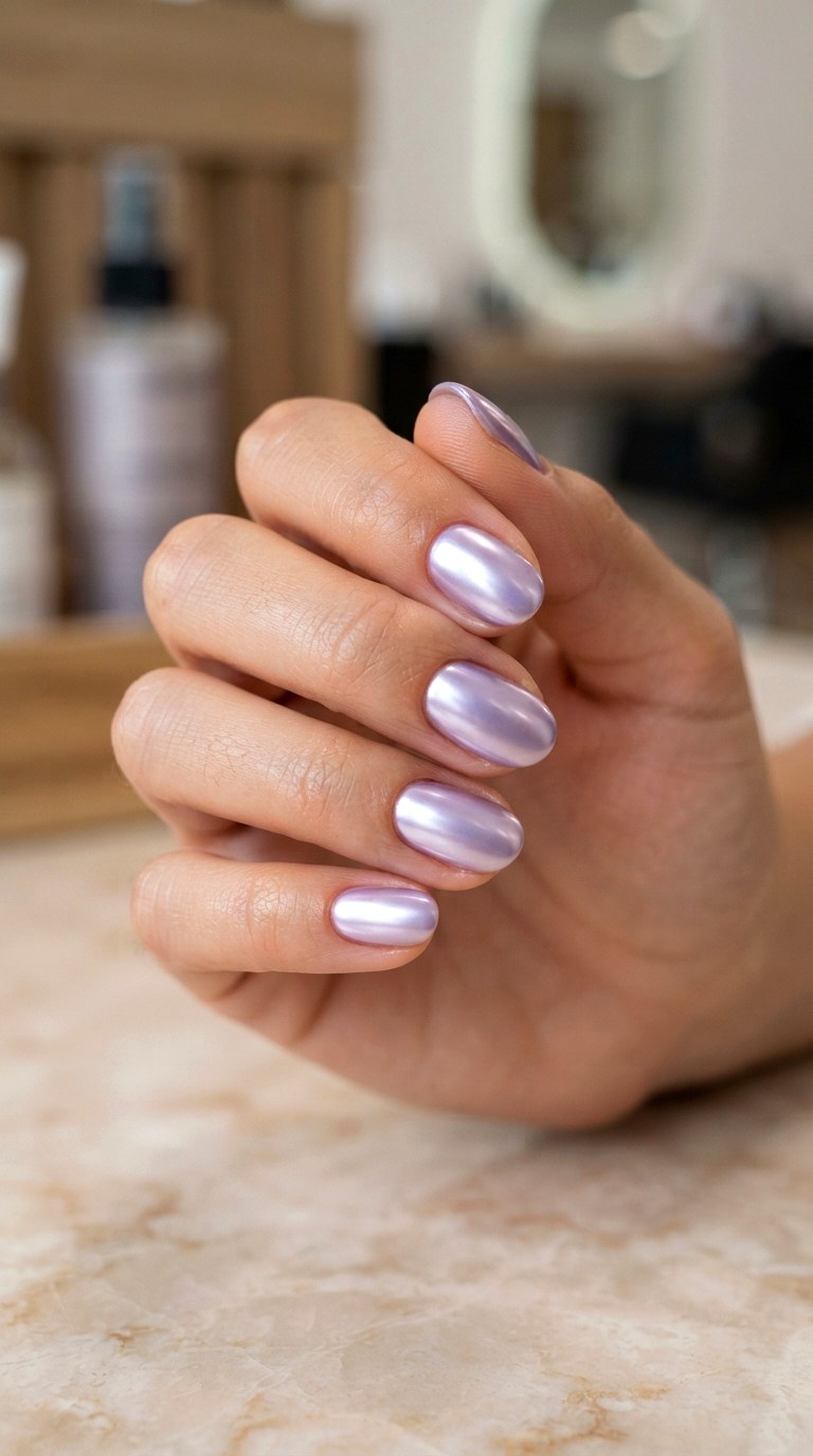 Lavender Chrome Oval Nails - 24 oval short nail ideas