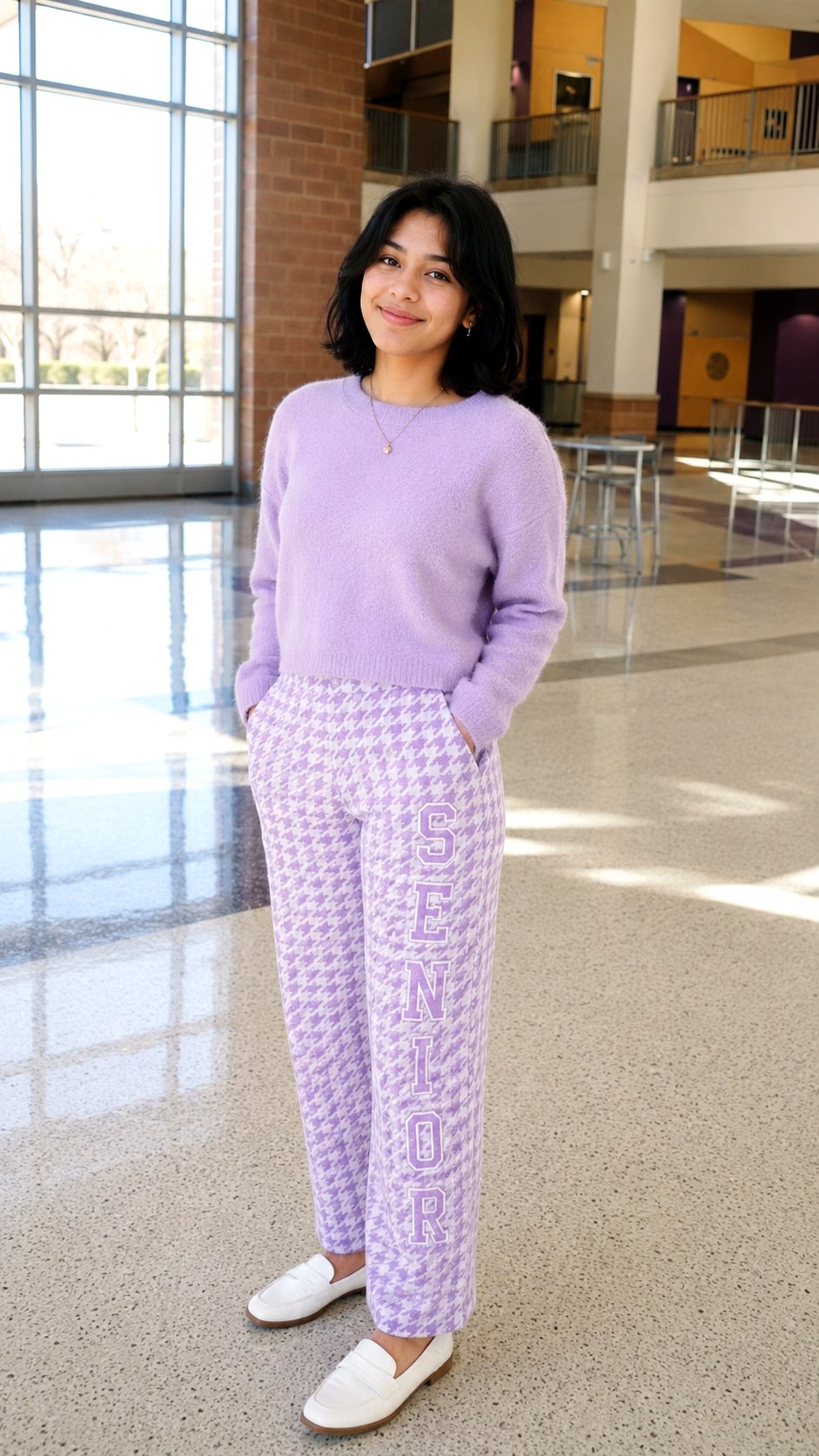 Lavender Houndstooth Senior Pants - 23 pastel color scheme senior pants ideas