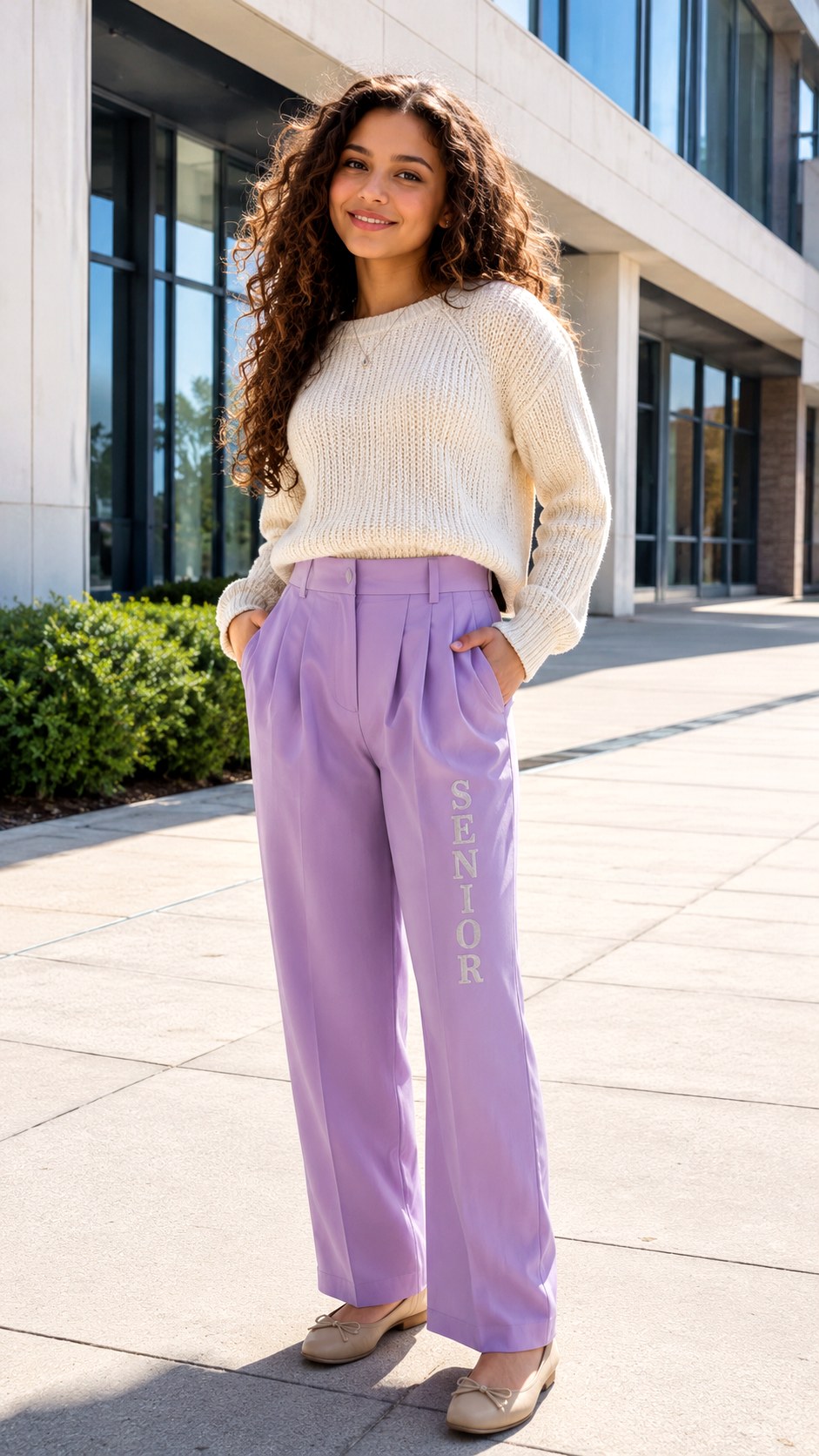 Lavender Pleated Senior Trousers - 23 pastel color scheme senior pants ideas