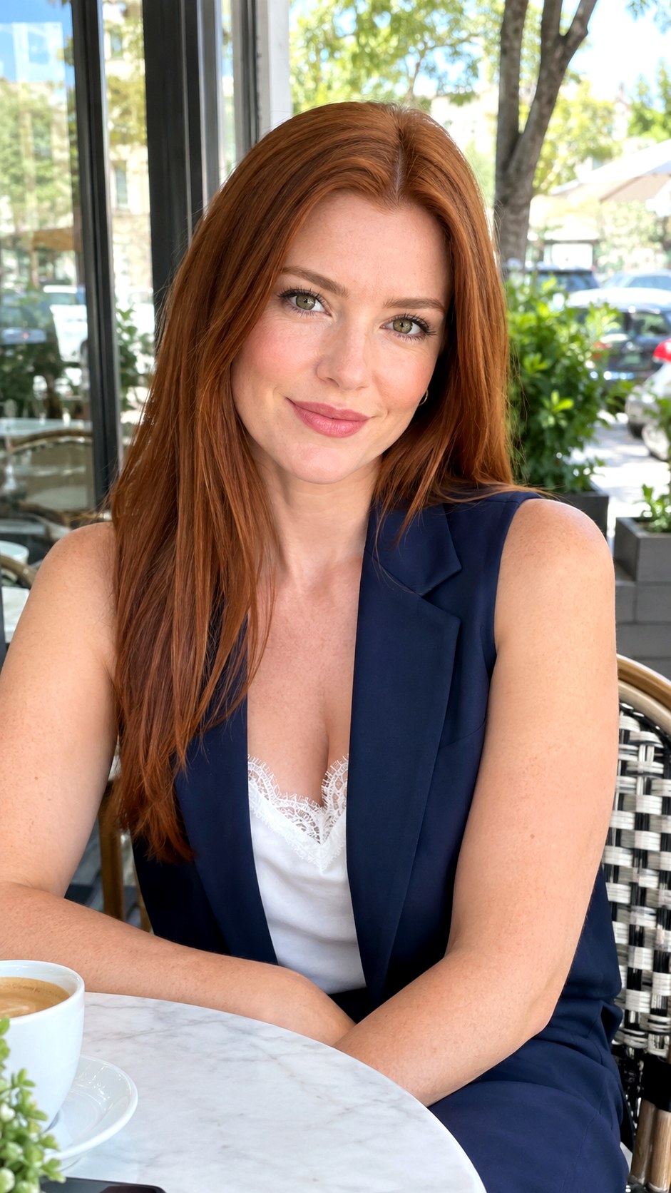 Layering Over a Lace Camisole - 23 sleeveless blazer outfit ideas