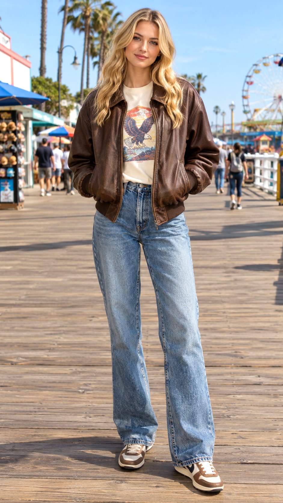 Leather Bomber Jacket and Graphic Tee - 25 outfit inspo fall ideas