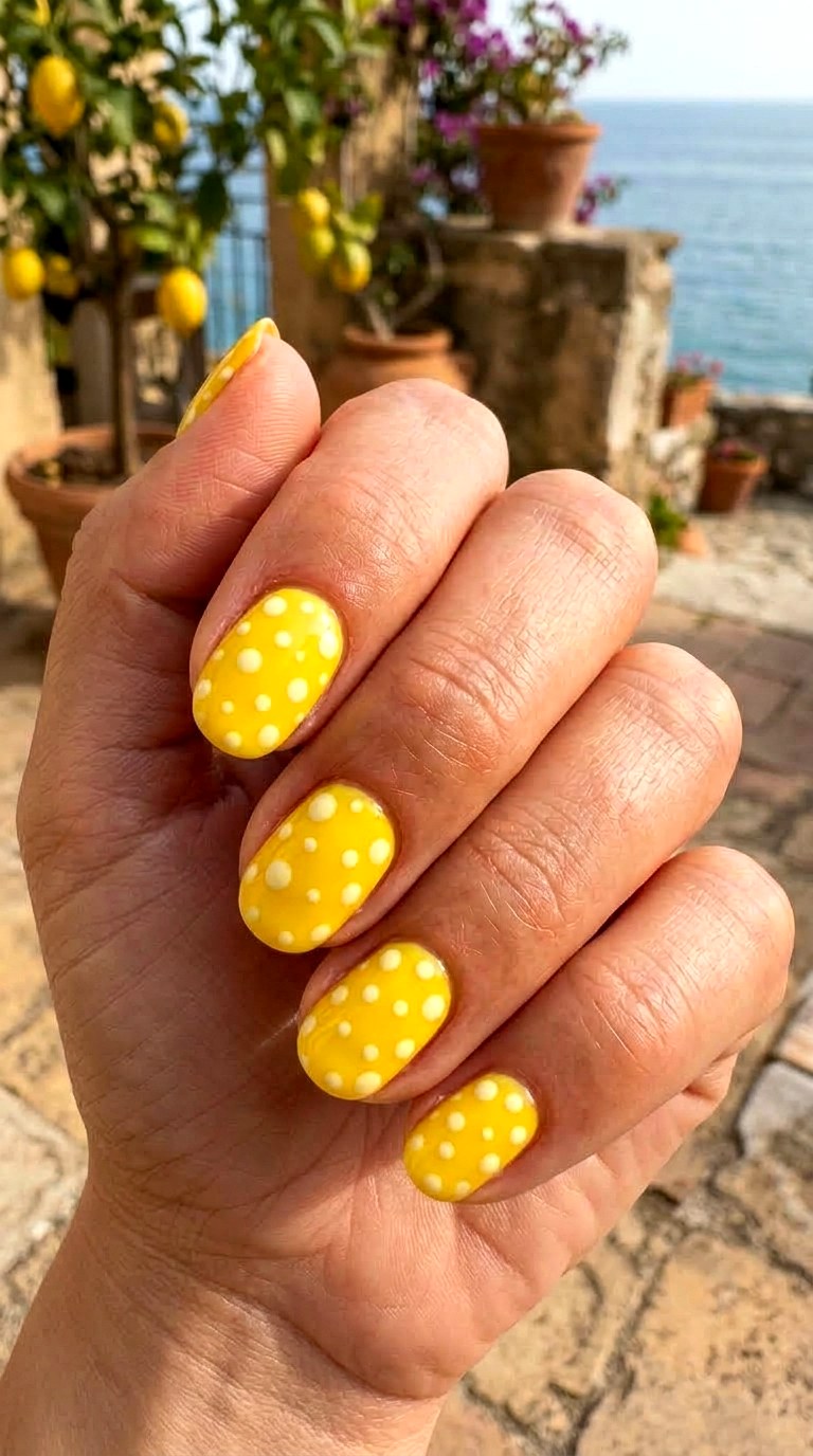 Lemon Yellow Dot Manicure - 21 Italian summer polka dot Nail ideas