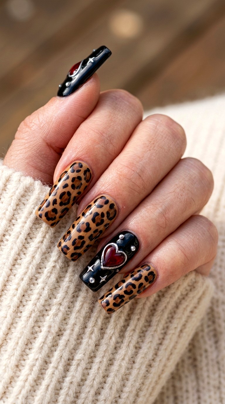 Leopard Red Gothic Glam - 20 Mcbling Gothic leopard Y2K nail ideas