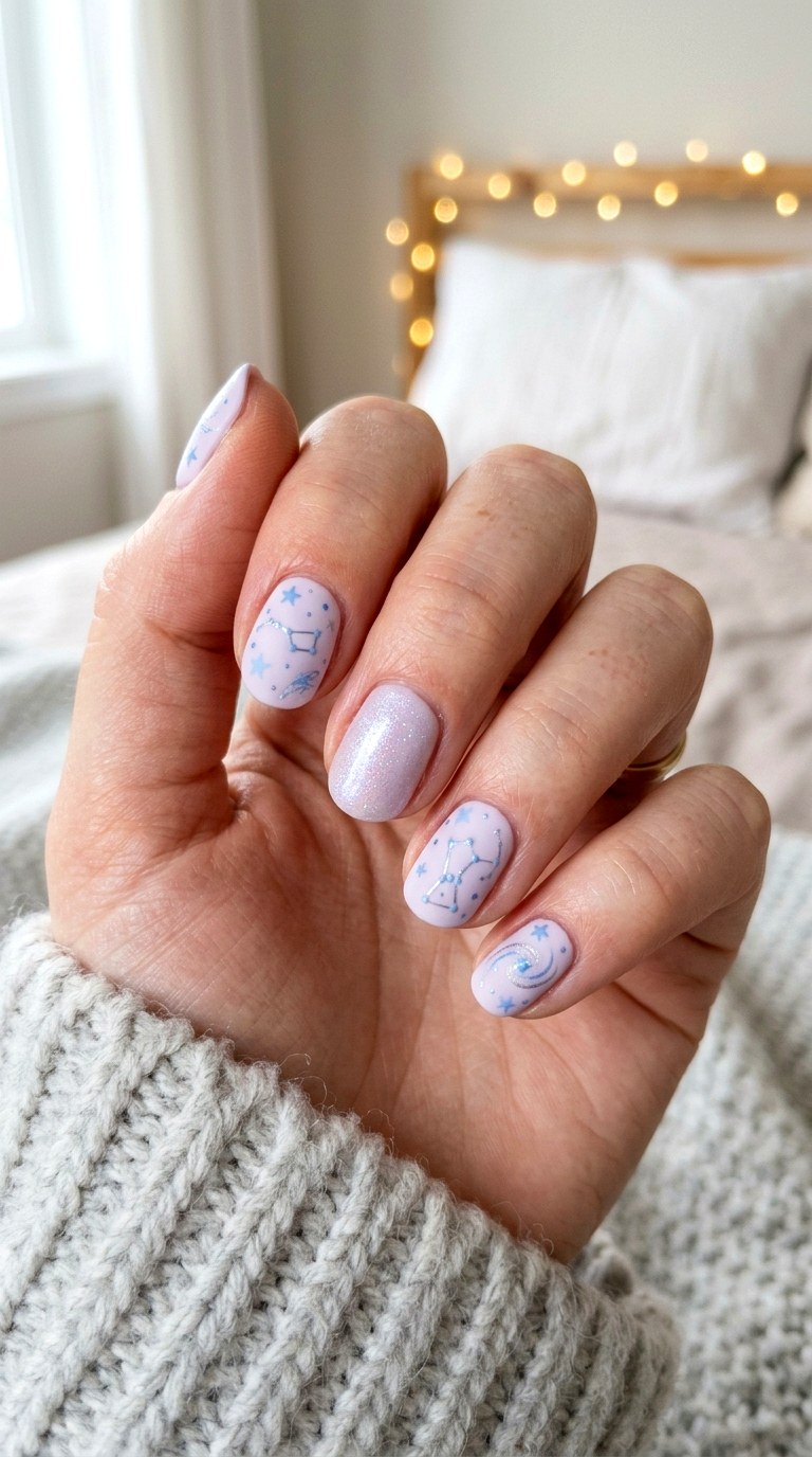 Lilac With Blue Star Details - 25 pastel purple blue nail ideas