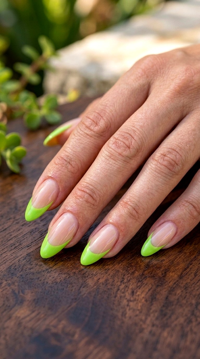 Lime Green French Tip Nails - 24 Green Nail ideas