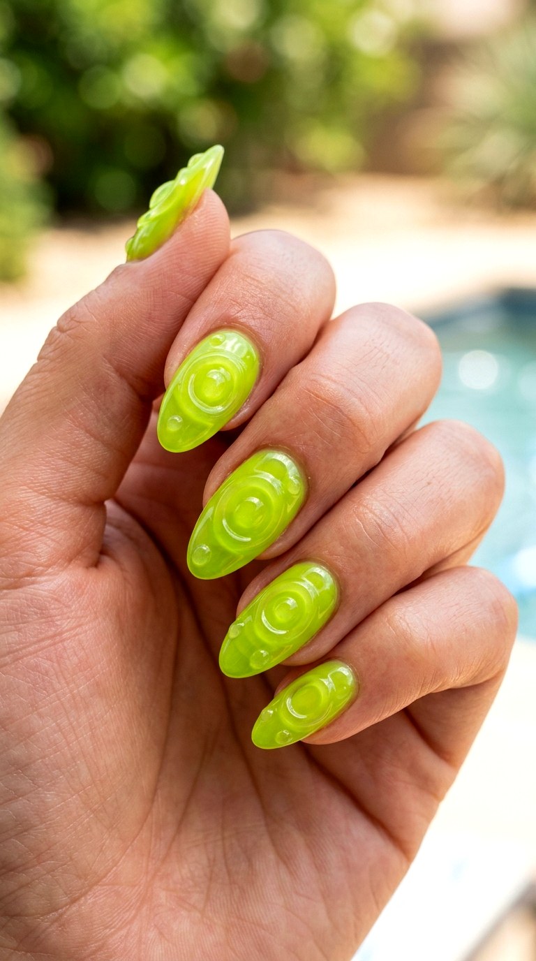 Lime Jelly Ripple Nails - 23 3d green ripple nail art inspiration ideas