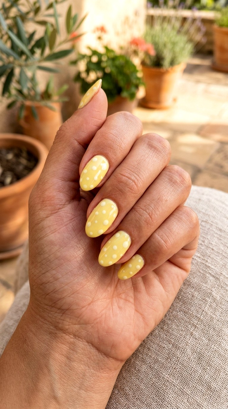 Limoncello White Dots - 21 Italian summer polka dot Nail ideas