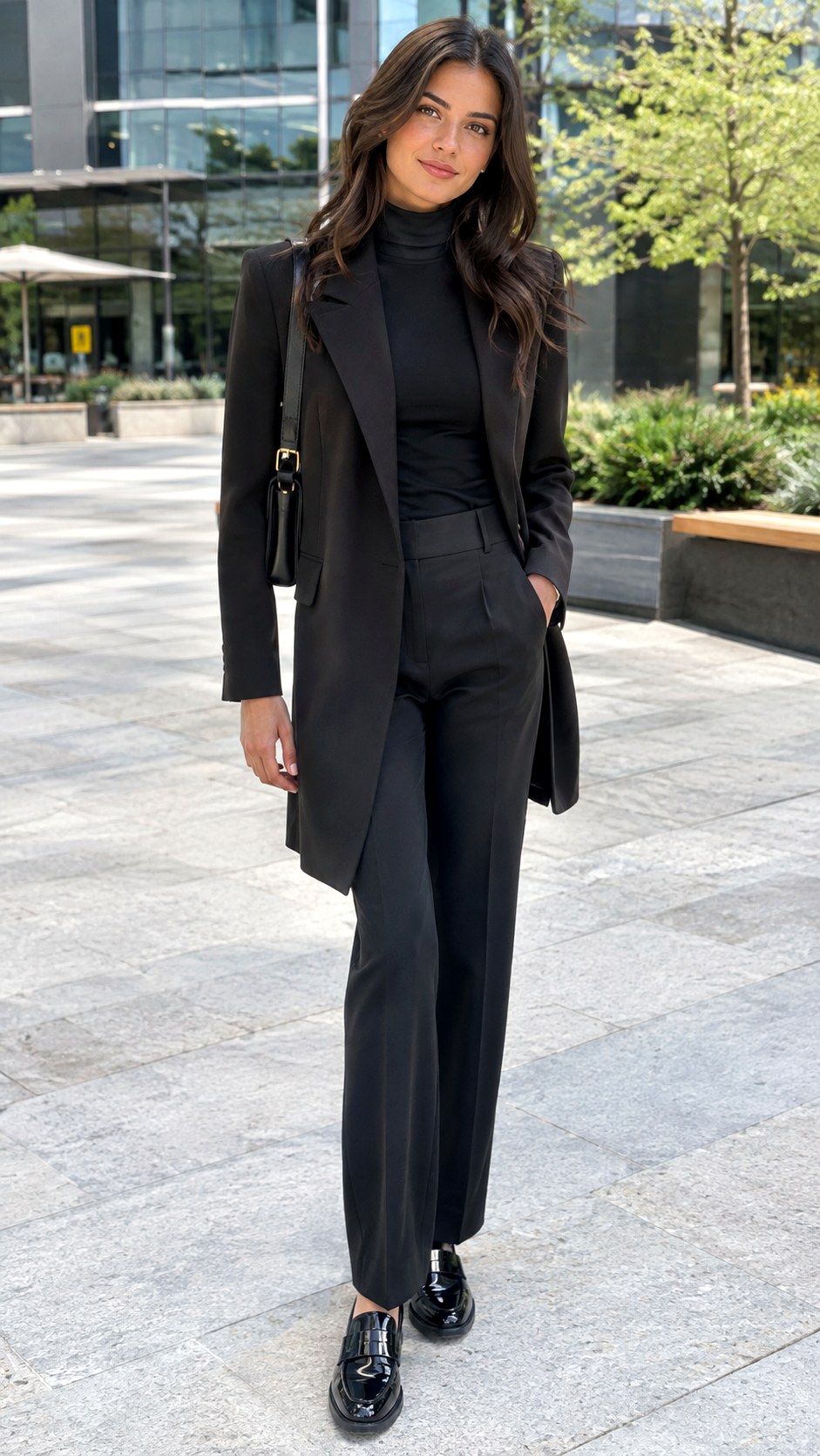 Longline Blazer and Fitted Turtleneck - 24 blazer casual outfits  ideas