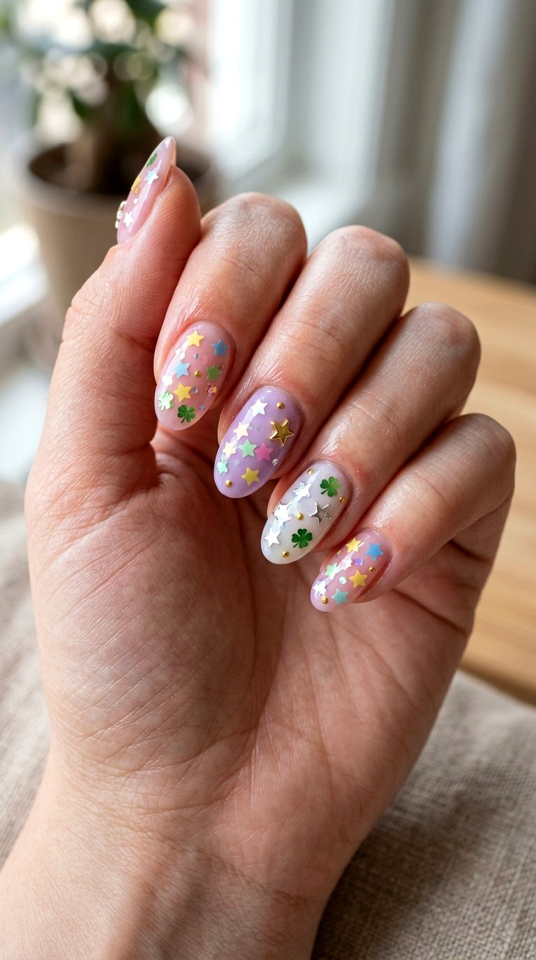 Lucky Star Confetti Nails - 23 handmade wish core nail ideas