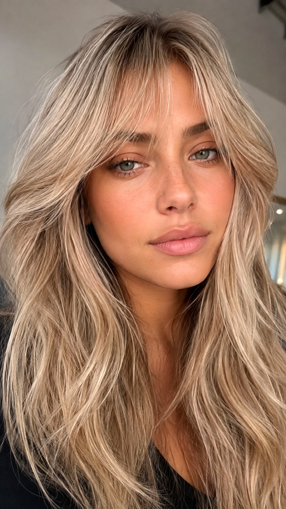 Luxurious Ash Blonde Flowing Waves - 24 Wispy Curtain Bangs Long Hair Ideas