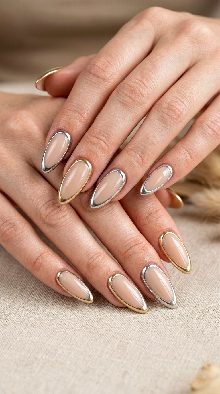 Luxury Mixed Chrome Frames - 20 luxury Chrome outline nail ideas