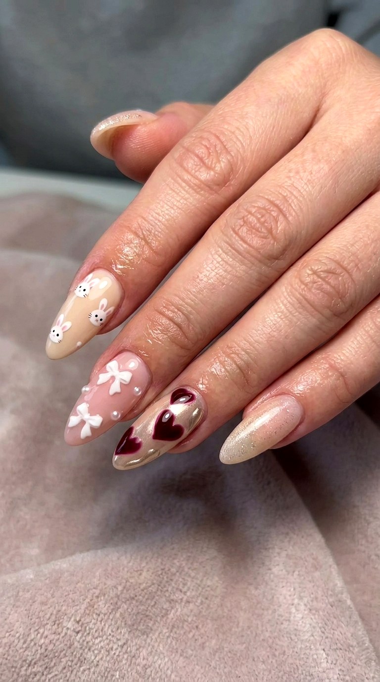 Luxury Sweetheart Bunny Nails - 25 sweet heart bunny nails idea