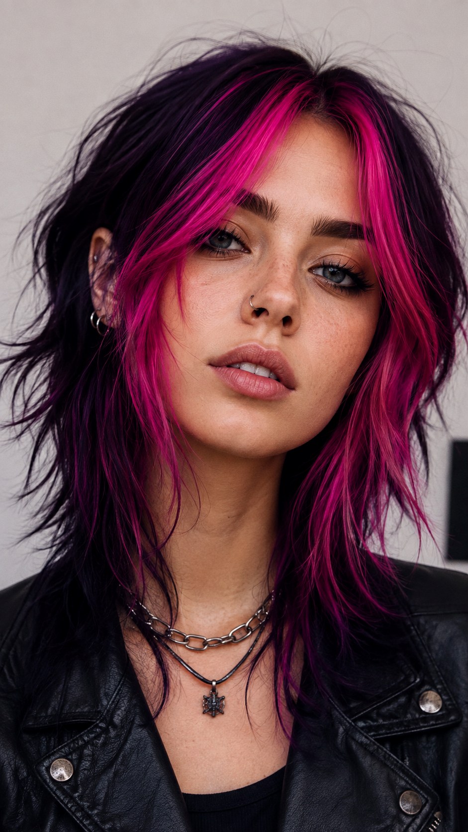 Magenta Money Piece Shag - 23 hot pink hair color ideas