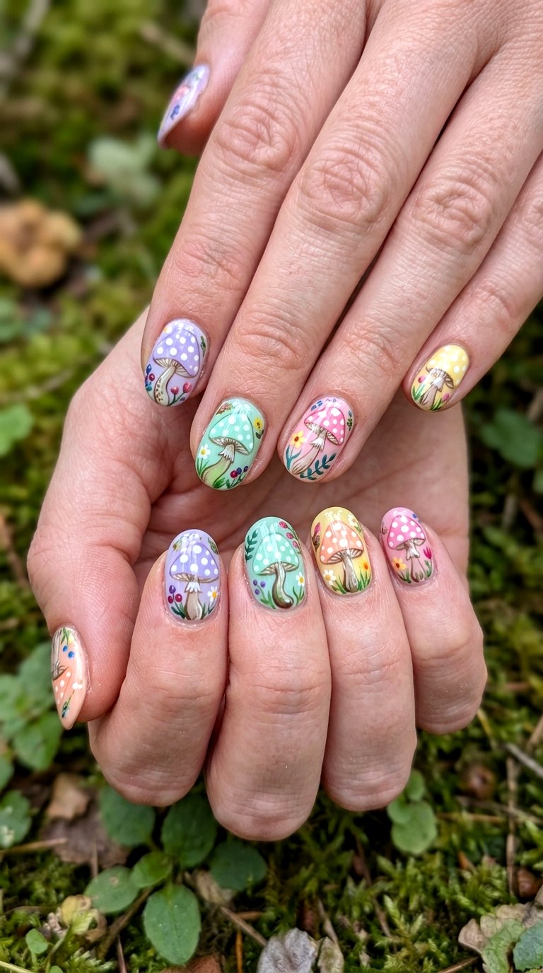 Magical Pastel Mushroom Nails - 22 Whimsical pastel nail art ideas