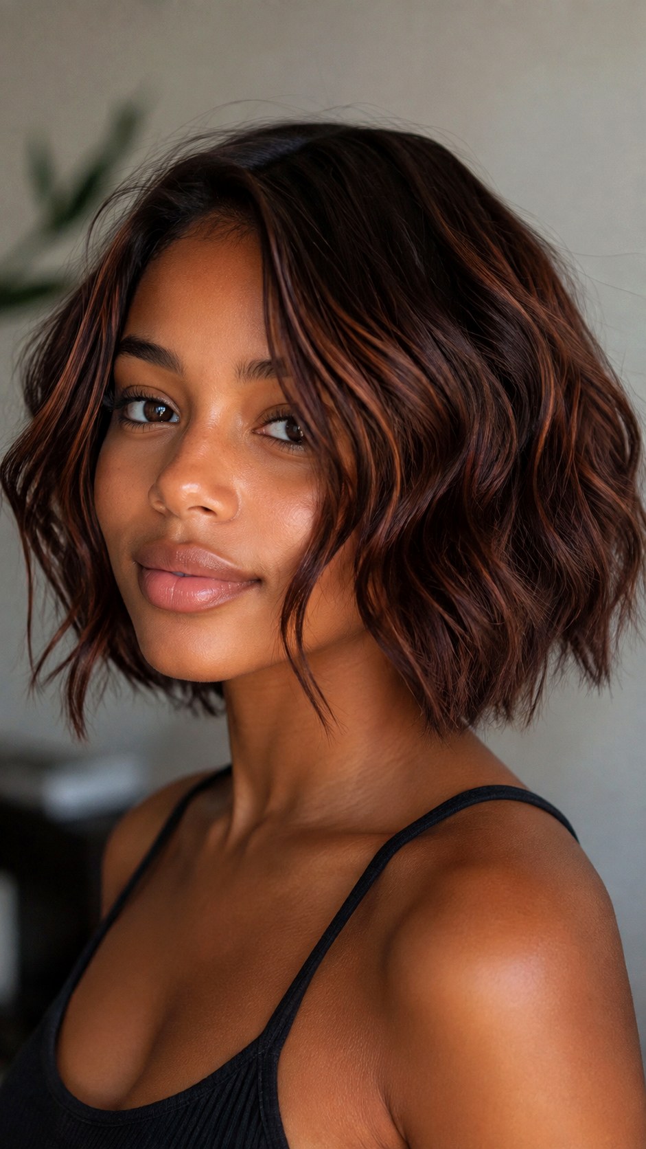 Mahogany Babylights on Textured Bob - 24 short hair highlights ideas