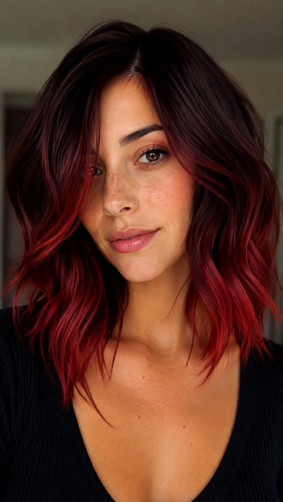 Mahogany Melt on Wavy Cut - 23 wavy hair highlights ideas